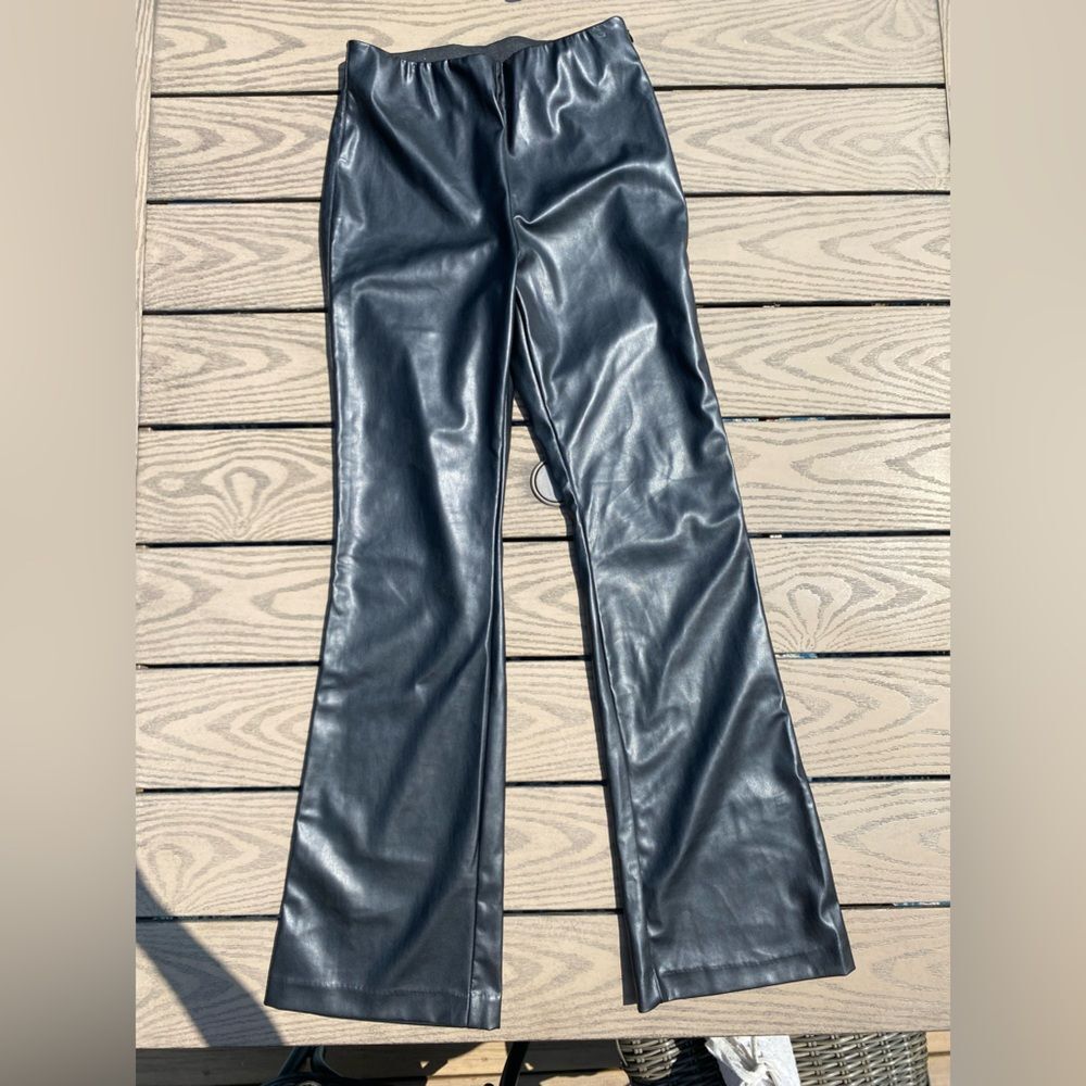 H&M Flares Faux Leather Black Pants high rise size 10 concert going out Tate - Picture 2 of 8